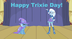 Size: 2014x1086 | Tagged: safe, artist:codyman44, trixie, human, pony, unicorn, equestria girls, g4, cape, clothes, female, human ponidox, magician outfit, mare, self paradox, self ponidox, solo, standing, trixie day