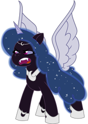 Size: 4277x6000 | Tagged: safe, artist:frownfactory, izzy moonbow, alicorn, pony, mlp fim's twelfth anniversary, g5, my little pony: tell your tale, alicornified, fangs, horn, izzycorn, jewelry, nightmare moonbow, nightmarified, race swap, regalia, simple background, solo, transparent background, vector, wings