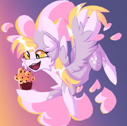 Size: 1280x1272 | Tagged: safe, artist:blosha, derpy hooves, pegasus, pony, g4, cute, derpabetes, female, food, mare, muffin, open mouth, open smile, smiling, solo, that pony sure does love muffins