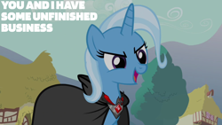 Size: 1920x1080 | Tagged: safe, edit, edited screencap, editor:quoterific, screencap, trixie, g4, magic duel, alicorn amulet, cape, clothes, solo