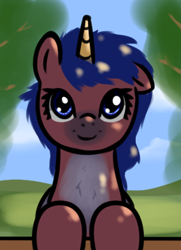 Size: 284x392 | Tagged: safe, artist:neuro, oc, oc only, pony, unicorn, bust, female, looking at you, mare, smiling, smiling at you, solo