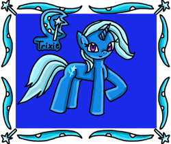 Size: 629x532 | Tagged: safe, artist:surge-64, trixie, pony, unicorn, g4, blue background, female, looking at you, mare, raised hoof, simple background, smiling, smiling at you, solo, standing, transparent background