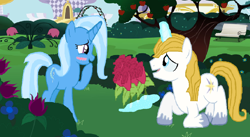 Size: 1386x760 | Tagged: safe, artist:starryc94, prince blueblood, trixie, g4, duo, duo male and female, female, male, mare, marriage proposal, ship:bluetrix, shipping, stallion, straight, trixie day