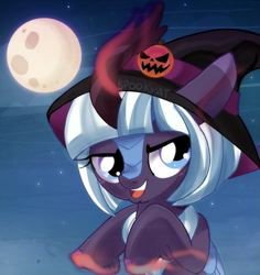 Size: 2313x2447 | Tagged: safe, artist:spookyle, oc, oc only, oc:moonlit breeze, kirin, halloween, hat, high res, holiday, moon, nightmare night, solo, spooky, witch hat