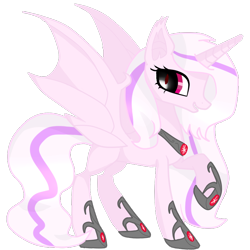 Size: 800x800 | Tagged: safe, artist:oniiponii, oc, oc only, alicorn, bat pony, bat pony alicorn, pony, alicorn oc, bat wings, female, hoof shoes, horn, mare, peytral, raised hoof, simple background, slender, solo, thin, transparent background, wings