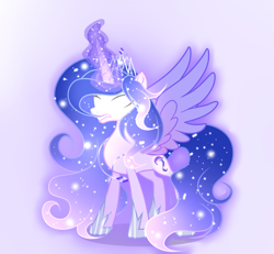 Size: 2641x2442 | Tagged: safe, artist:existencecosmos188, oc, oc only, oc:existence, alicorn, pony, alicorn oc, base used, concave belly, ethereal mane, female, glowing, glowing eyes, glowing horn, high res, hoof shoes, horn, mare, simple background, slender, solo, starry mane, thin, transparent background, wings