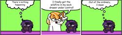 Size: 1327x383 | Tagged: safe, artist:fluttershank, oc, oc:orange sherbet, oc:purple haze, pony, unicorn, 3 panel comic, comic, copypasta, counter, dialogue, garfield, meme, r/alzheimersgroup, speech bubble, thought bubble