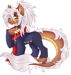 Size: 4195x4447 | Tagged: safe, artist:nekomellow, oc, oc only, oc:polistar, dracony, dragon, hybrid, absurd resolution, claws, clothes, eye clipping through hair, eyebrows, eyebrows visible through hair, looking at you, male, red scarf, signature, simple background, smiling, smiling at you, solo, transparent background, uniform, university, whiskers, yellow eyes