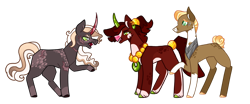 Size: 1280x535 | Tagged: safe, artist:loutro, oc, oc only, earth pony, pony, unicorn, argument, crystal horn, curved horn, ear piercing, earring, female, horn, jewelry, magical gay spawn, male, mare, necklace, offspring, parent:big macintosh, parent:king sombra, parents:sombratosh, peytral, piercing, scar, siblings, simple background, stallion, sweat, sweatdrop, transparent background, trio