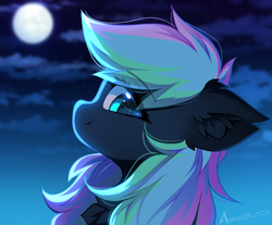 Size: 1910x1584 | Tagged: safe, artist:airiniblock, oc, oc only, pegasus, pony, rcf community, bust, icon, moon, night, portrait, solo, stars