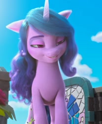 Size: 1583x1914 | Tagged: safe, screencap, izzy moonbow, pony, unicorn, g5, my little pony: make your mark, my little pony: make your mark chapter 2, the traditional unicorn sleep-over, spoiler:my little pony: make your mark chapter 2, spoiler:mymc02e06, ear flick, female, i watch it for the ears, izzy is best facemaker, lidded eyes, mare, smug, solo