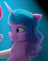 Size: 726x923 | Tagged: safe, screencap, izzy moonbow, zipp storm, pegasus, pony, unicorn, g5, hoof done it?, my little pony: make your mark, my little pony: make your mark chapter 2, spoiler:my little pony: make your mark chapter 2, spoiler:mymc02e07, cute, duo, duo female, ear flick, eyebrows, female, frown, i watch it for the ears, izzy is best facemaker, izzybetes, mare, offscreen character, solo focus