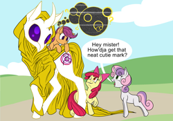 Size: 2500x1750 | Tagged: safe, artist:sixes&sevens, apple bloom, scootaloo, sweetie belle, earth pony, pegasus, pony, unicorn, g4, blank flank, body horror, cutie mark crusaders, eldritch abomination, hastur, ponified, the king in yellow, the yellow sign, this will end in death, this will end in tears, this will end in tears and/or death