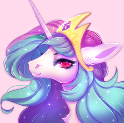 Size: 800x794 | Tagged: safe, artist:cabbage-arts, princess celestia, alicorn, pony, g4, bust, female, mare, pink background, portrait, simple background, solo