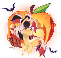 Size: 1280x1226 | Tagged: safe, artist:vi45, oc, oc only, pony, unicorn, apple, female, food, giant apple, mare, simple background, solo, white background