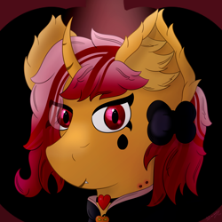 Size: 3000x3000 | Tagged: safe, artist:spiroudada, oc, oc:dolly hooves, blood, bow, bust, cape, clothes, collar, crossdressing, high res, male, portrait, red eyes, solo, spooky, stallion