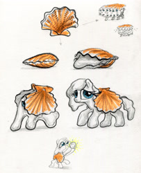 Size: 3000x3699 | Tagged: safe, artist:ja0822ck, original species, pony, clam, clam pony, high res, multiple eyes, not salmon, pearl, ponified, scallop, solo, traditional art, wat