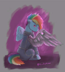 Size: 5000x5500 | Tagged: safe, artist:dastrak, rainbow dash, pegasus, pony, g4, alternate timeline, amputee, apocalypse dash, artificial wings, augmented, crystal war timeline, prosthetic limb, prosthetic wing, prosthetics, solo, wings