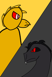 Size: 1181x1748 | Tagged: safe, artist:kevan94, oc, oc:kevan, oc:plague, phoenix, serpent, 1000 hours in ms paint, split screen, two sides