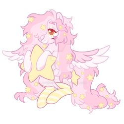 Size: 1280x1280 | Tagged: safe, artist:lynesssan, oc, oc:sleepy stars, pegasus, pony, clothes, colored wings, deviantart watermark, female, mare, obtrusive watermark, socks, solo, stars, striped socks, tangible heavenly object, two toned wings, watermark, wings