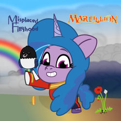 Size: 2000x2000 | Tagged: safe, artist:grapefruit-face, izzy moonbow, bird, magpie, g5, my little pony: tell your tale, album cover, female, filly, filly izzy moonbow, flower, foal, jewelry, looking at you, marillion, ponified, ponified album cover, rainbow, ring, younger