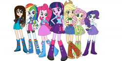 Size: 1262x633 | Tagged: safe, artist:hyaevans1115, applejack, fluttershy, pinkie pie, rainbow dash, rarity, twilight sparkle, oc, alicorn, human, equestria girls, g4, humane five, humane six, simple background, twilight sparkle (alicorn), white background