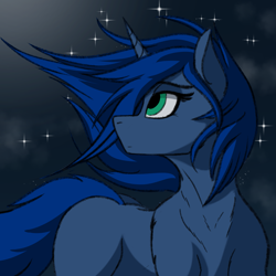 Size: 2223x2223 | Tagged: safe, artist:crimsonwolf360, princess luna, pony, unicorn, g4, high res, race swap, solo, sparkles, unicorn luna