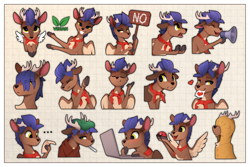 Size: 2500x1667 | Tagged: safe, artist:yakovlev-vad, oc, oc only, oc:arny, deer, deer pony, insect, ladybug, original species, peryton, colored belly, computer, emoji, floppy ears, lacrimal caruncle, laptop computer, megaphone, pale belly, sign, slender, solo, thin, thin legs