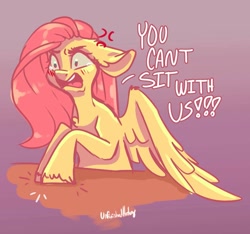 Size: 1611x1508 | Tagged: safe, artist:unfinishedheckery, fluttershy, pegasus, pony, g4, blushing, digital art, female, flutterbitch, mare, mean girls, open mouth, solo, spread wings, wings