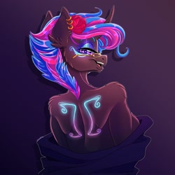 Size: 2048x2048 | Tagged: safe, artist:unfinishedheckery, oc, oc:serenity lightglow, unicorn, anthro, bedroom eyes, breasts, clothes, digital art, female, glasses, high res, horn, looking at you, looking back, looking back at you, open mouth, rear view, sideboob, solo, tail, tattoo