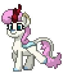 Size: 784x912 | Tagged: safe, artist:twilyisbestpone, derpibooru exclusive, twinkleshine, kirin, pony, pony town, g4, adorableshine, animated, cloven hooves, cute, female, gif, kirin twinkleshine, kirin-ified, leonine tail, pixel art, simple background, smiling, solo, species swap, tail, transparent background, trotting, trotting in place, walking