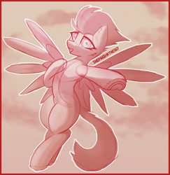 Size: 1740x1788 | Tagged: safe, artist:shepardinthesky, spitfire, pegasus, pony, g4, flying, heart, heart eyes, hoof on chest, looking at you, reaching, sketch, solo, spread wings, wingding eyes, wings