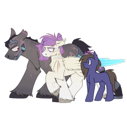 Size: 2300x2300 | Tagged: safe, artist:molars, oc, oc only, oc:01, oc:09, earth pony, pegasus, pony, augmented, augmented wings, cyberpunk, doodle, high res, scar, simple background, size comparison, size difference, torn ear, transparent background, unshorn fetlocks