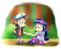 Size: 563x456 | Tagged: artist needed, source needed, safe, twilight sparkle, alicorn, human, equestria girls, g4, boyfriend and girlfriend, crossover, crossover shipping, diplight, dipper pines, female, gravity falls, holding hands, male, shipping, straight, style emulation, twilight sparkle (alicorn)