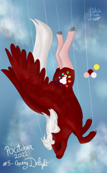 Size: 2500x4000 | Tagged: safe, artist:loopina, oc, oc:cherry delight, fly, insect, pegasus, pony, female, pocctober, poctober, serene, simple background, sky, solo, to fall