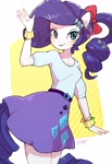 Size: 2200x3200 | Tagged: safe, artist:fuyugi, rarity, equestria girls, bracelet, jewelry, looking at you, ponied up, ribbon, smiling, solo