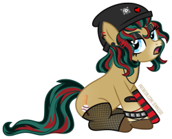 Size: 900x729 | Tagged: safe, artist:jennieoo, oc, oc:double dinger, earth pony, pony, bracelet, clothes, emo, eyeshadow, goth, hat, jewelry, lipstick, makeup, piercing, show accurate, simple background, solo, stockings, thigh highs, transparent background, vector