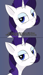 Size: 1227x2160 | Tagged: safe, artist:happy harvey, rarity, pony, unicorn, g4, 2 panel comic, comic, cute, drawthread, eyeshadow, female, imminent sex, implied molestation, invitation, lidded eyes, makeup, mare, me gusta, phone drawing, ponified, smiling, solo, thoughts