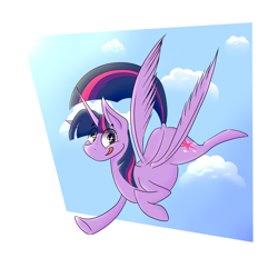 Size: 5081x4899 | Tagged: safe, artist:bumskuchen, twilight sparkle, alicorn, pony, g4, cloud, flying, looking at you, simple background, solo, twilight sparkle (alicorn)