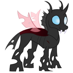 Size: 500x500 | Tagged: safe, artist:bjsampson, oc, oc only, oc:coxa, changeling, anisocoria, changeling oc, male, red changeling, scar, simple background, smiling, solo, transparent background