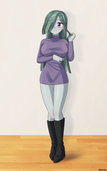 Size: 500x800 | Tagged: safe, artist:riouku, marble pie, human, equestria girls, g4, adorasexy, arm under breasts, blushing, boots, breasts, busty marble pie, clothes, commission, curvy, cute, equestria girls-ified, eyebrows, eyebrows visible through hair, female, hair over one eye, high heel boots, leggings, legs, marblebetes, sexy, shoes, solo, sweater, sweater dress, sweater puppies, thigh gap, thighs, turtleneck