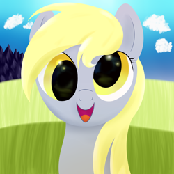 Size: 3000x3000 | Tagged: safe, artist:bjsampson, derpy hooves, pegasus, pony, g4, cloud, female, high res, looking at you, mountain, mountain range, smiling, solo