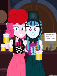 Size: 1920x2560 | Tagged: safe, artist:robukun, pinkie pie, sonata dusk, human, equestria girls, g4, alcohol, beer, duo, duo female, female, oktoberfest