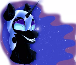 Size: 2048x1749 | Tagged: safe, artist:fandrawsart, nightmare moon, pony, bust, smiling, solo
