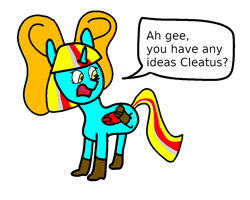 Size: 1088x870 | Tagged: source needed, safe, artist:alltheclovers, oc, oc only, oc:terri softmare, alicorn, pony, alicorn oc, boot, bow, hair bow, horn, simple background, solo, speech bubble, white background, wings