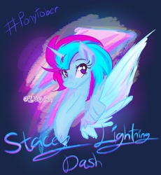Size: 2583x2805 | Tagged: safe, artist:staceyld636, oc, oc:stacey lightning dash, alicorn, pony, alicorn oc, bust, female, high res, horn, looking back, mare, ponytober, portrait, smiling, solo, spread wings, wings