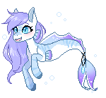 Size: 150x139 | Tagged: safe, artist:doekitty, oc, oc only, hybrid, merpony, seapony (g4), 2d, animated, blue eyes, blue mane, bubble, commission, dorsal fin, female, fins, fish tail, flowing tail, gif, mare, open mouth, open smile, pixel art, simple background, smiling, solo, sprite, tail, transparent background