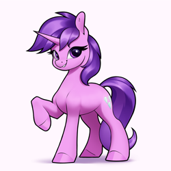 Size: 3200x3200 | Tagged: safe, artist:aquaticvibes, amethyst star, sparkler, pony, unicorn, g4, female, high res, mare, raised hoof, simple background, solo