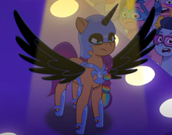 Size: 503x394 | Tagged: safe, nightmare moon, sunny starscout, g5, my little pony: tell your tale, spoiler:g5, spoiler:my little pony: tell your tale, spoiler:tyts01e30, clothes, costume, nightmare night, nightmare night party