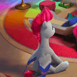 Size: 600x600 | Tagged: safe, screencap, zipp storm, pegasus, pony, g5, my little pony: make your mark, my little pony: make your mark chapter 2, the traditional unicorn sleep-over, spoiler:my little pony: make your mark chapter 2, spoiler:mymc02e06, animated, cropped, ear flick, female, gif, i watch it for the ears, mare, sitting, solo
